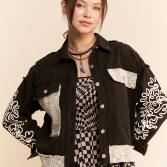 DDCord Floral Embroidered Denim Jacket - Picture 1 of 1